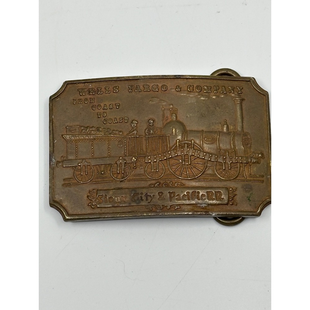 Vintage Wells Fargo Sioux City & Pacific RR Belt Buckle Tiffany New York Brass